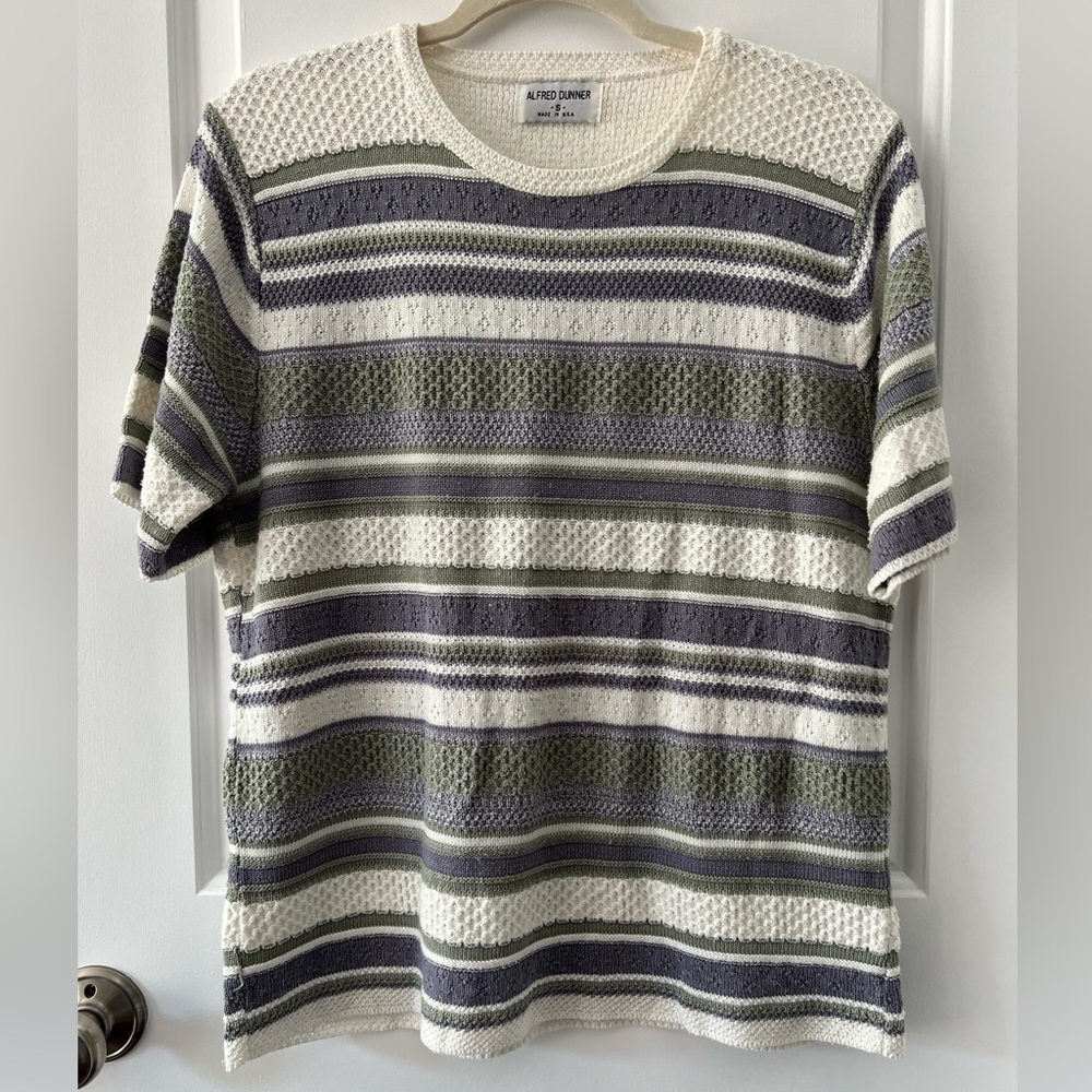 Vintage Alfred Dunner Striped Knit Grandmacore Short Sleeve Sweater Size Small